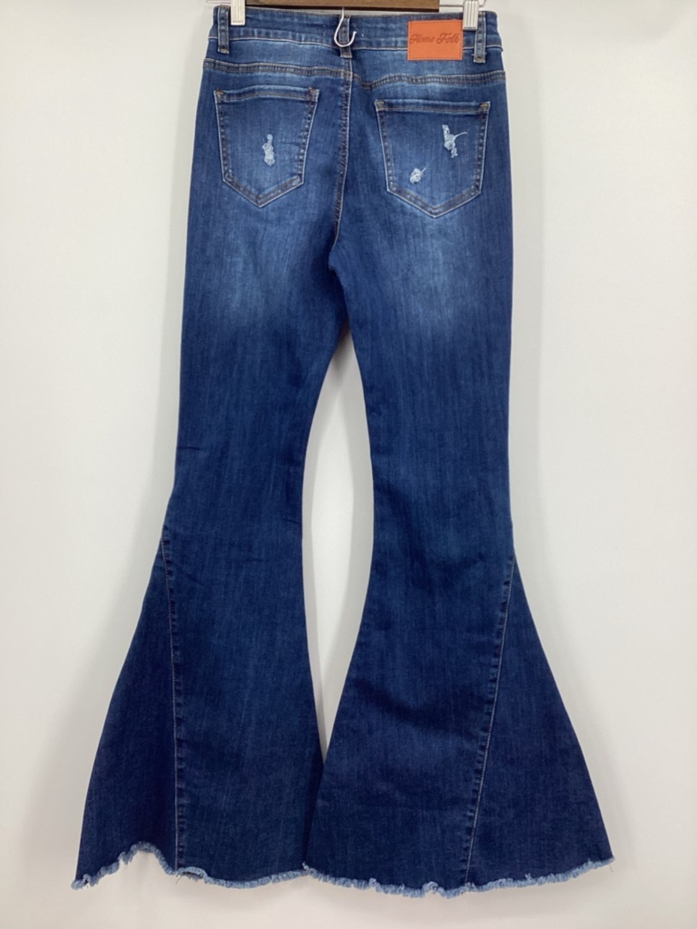 Women’s Dark Blue High Waist Distressed Flare Jeans - Picture 3 of 11